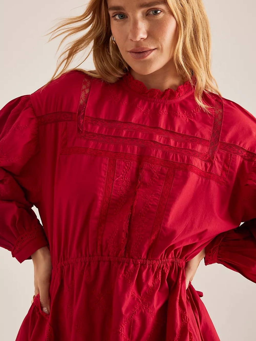 🤍🌹✨ Damson Madder Clancy Mini Dress w/Puffed Sleeves and Lace Trim Details W12 - Picture 9 of 16